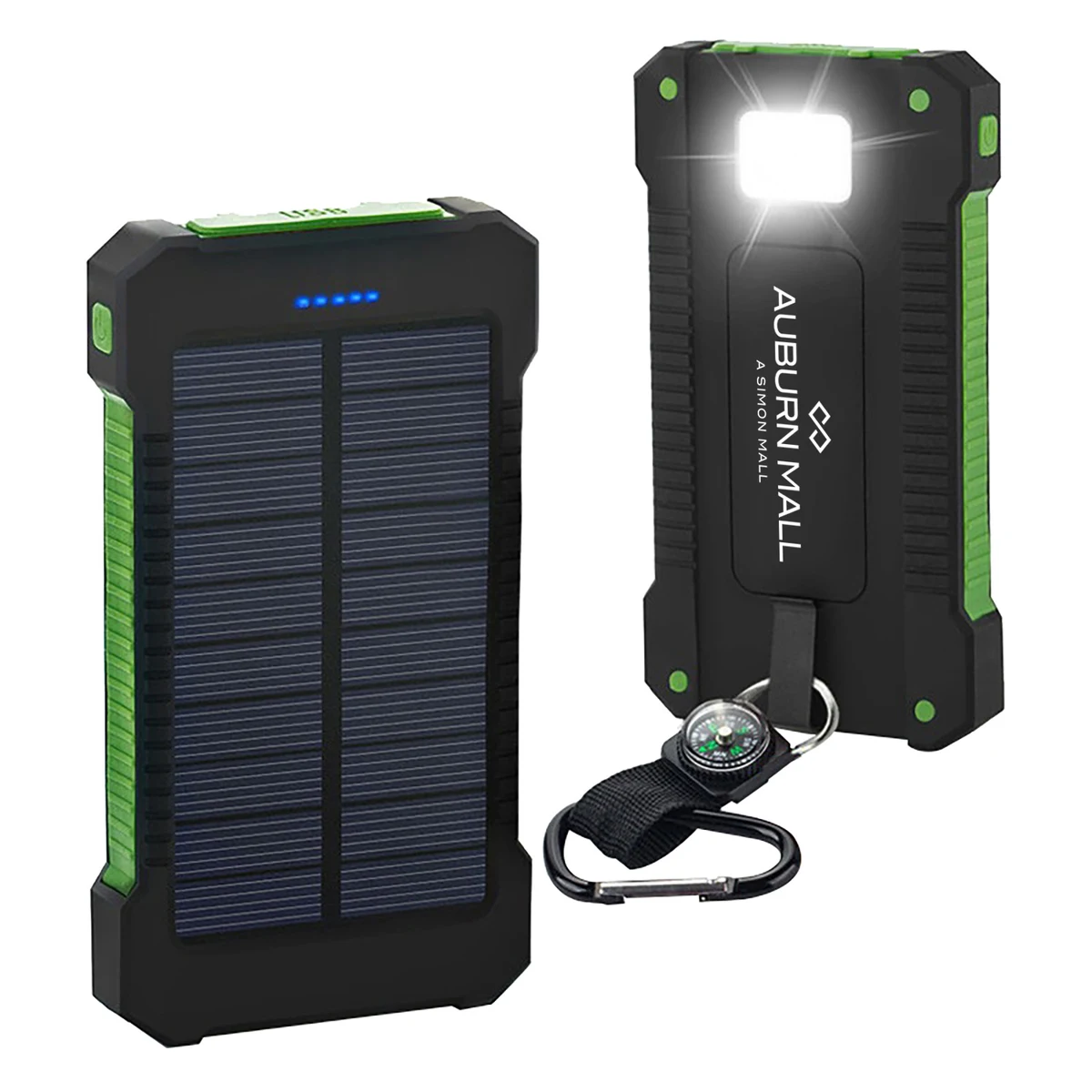 10,000 mAh Solar Dual Port Water Resistant Power Bank w/Compass & Carabiner 1