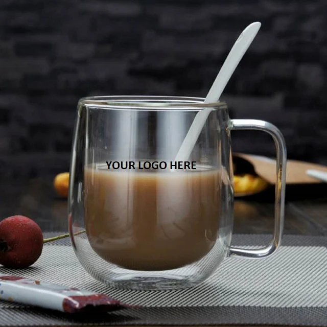 Double Wall Round Glass Coffee Mugs 8 oz 1