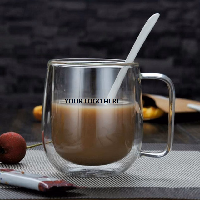Double Wall Round Glass Coffee Mugs 8 oz