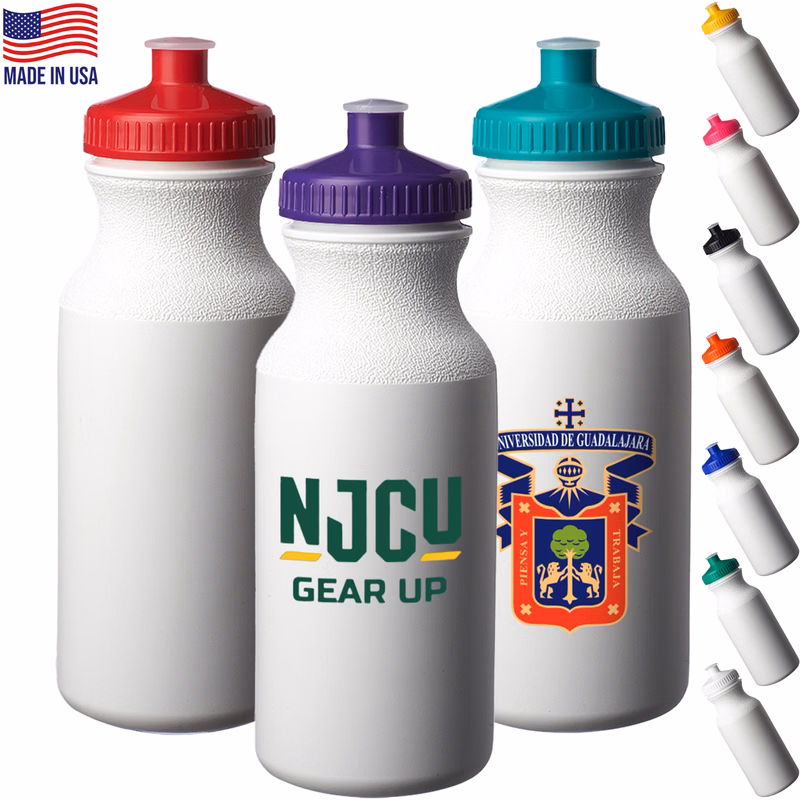 20 oz. USA Made White Plastic Water Bottles w/ Push Cap