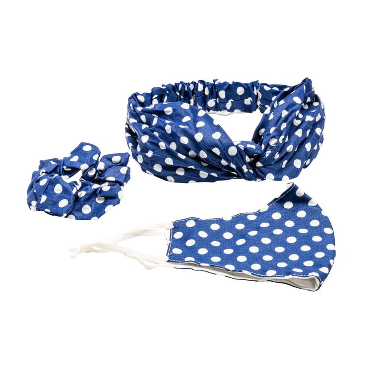 3-Piece Fashion Facemask - Headband Scrunchie Polka Dots 1