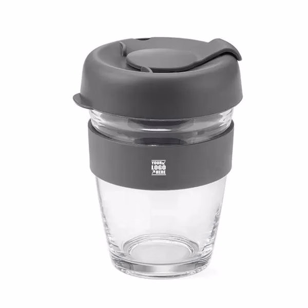 Glass Reusable Coffee Cup with Silicone Lid and Handle