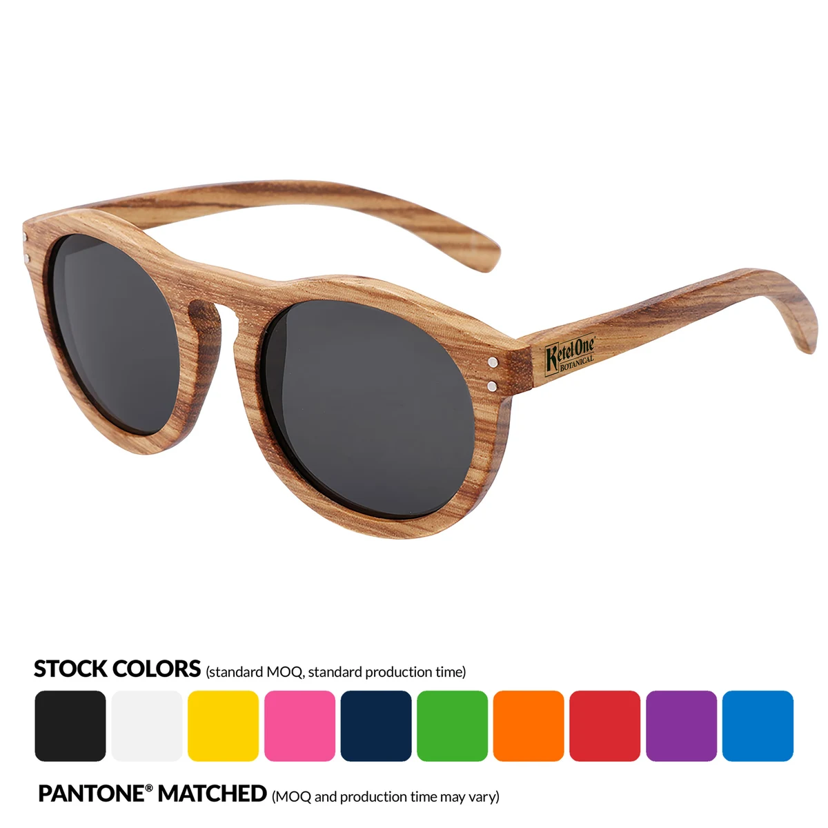 Zebra Full Wood Promotional Sunglasses w/ Temple Imprint 1