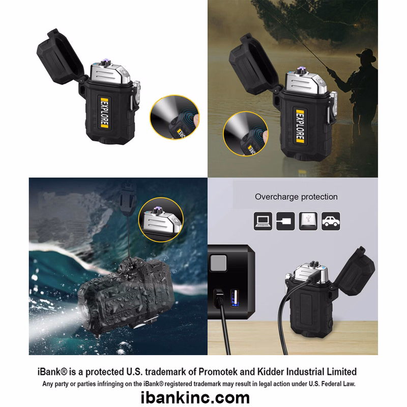 iBank ® USB Rechargeable Flameless Lighter with Flashlight