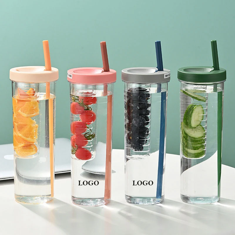 24oz Colorful Fruit Infuser Water Bottle w/Straw 1