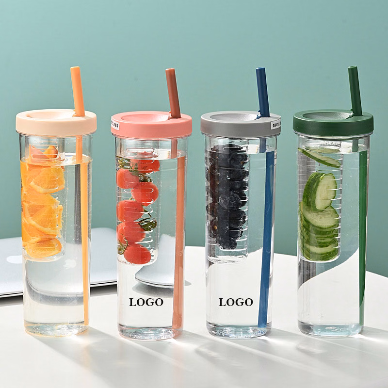 24oz Colorful Fruit Infuser Water Bottle w/Straw