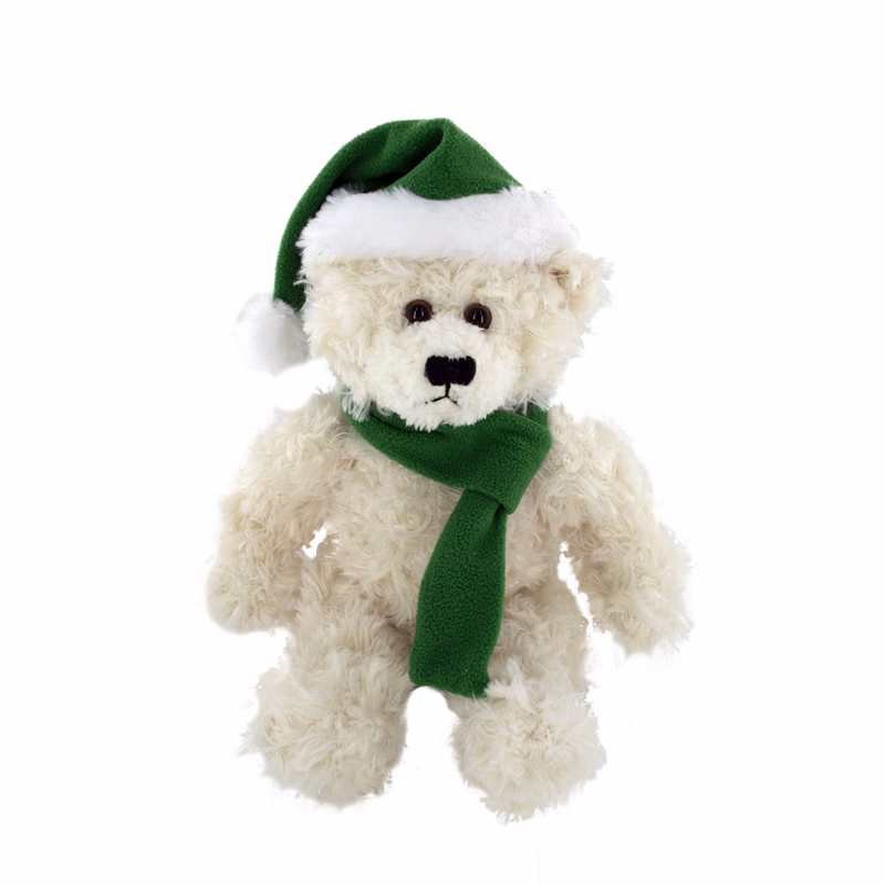soft plush Cream Brandon Bear  with Christmas scarf &hat