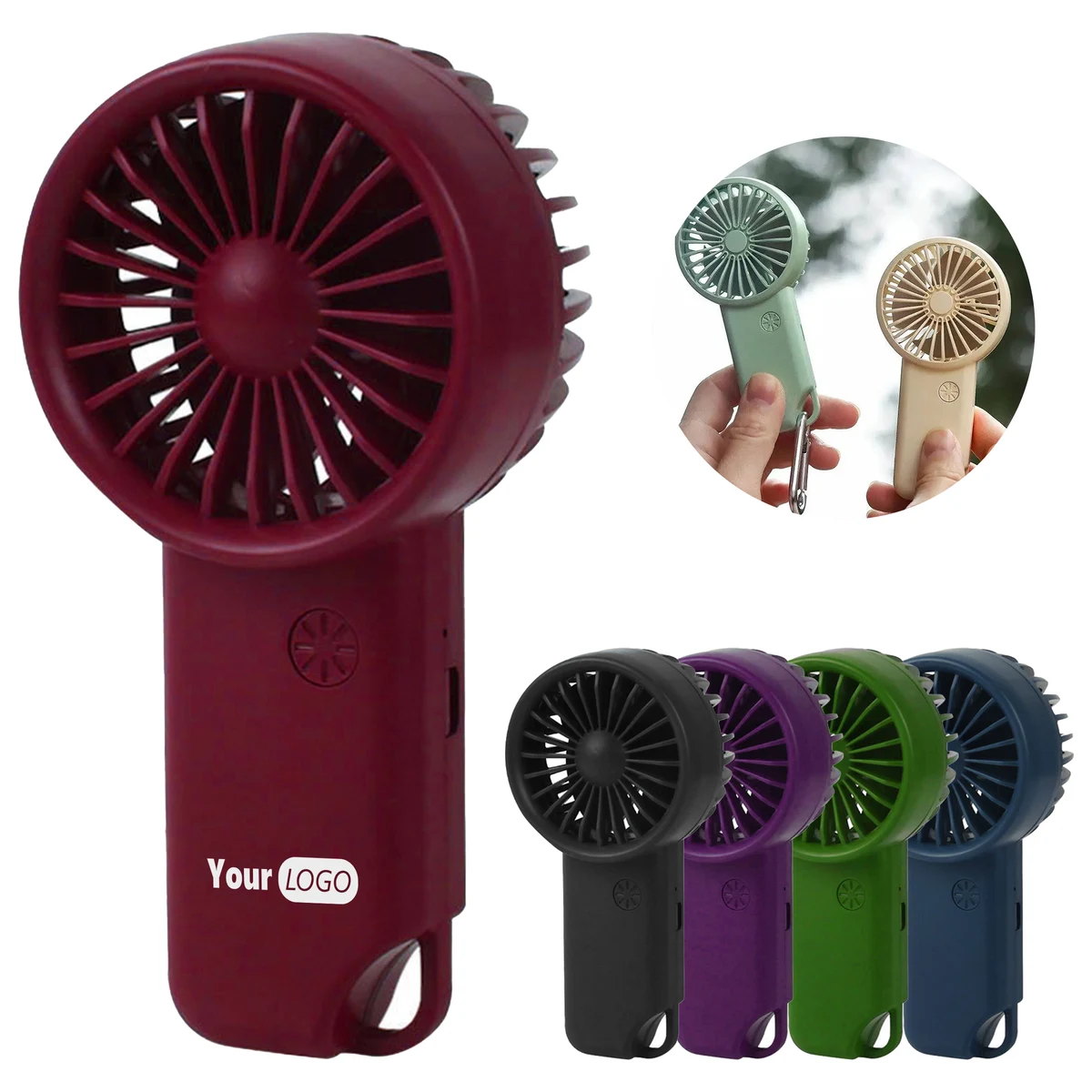 Plastic Rechargeable Handheld Fan With Carabiner Clip ?C Compact And Convenient 1