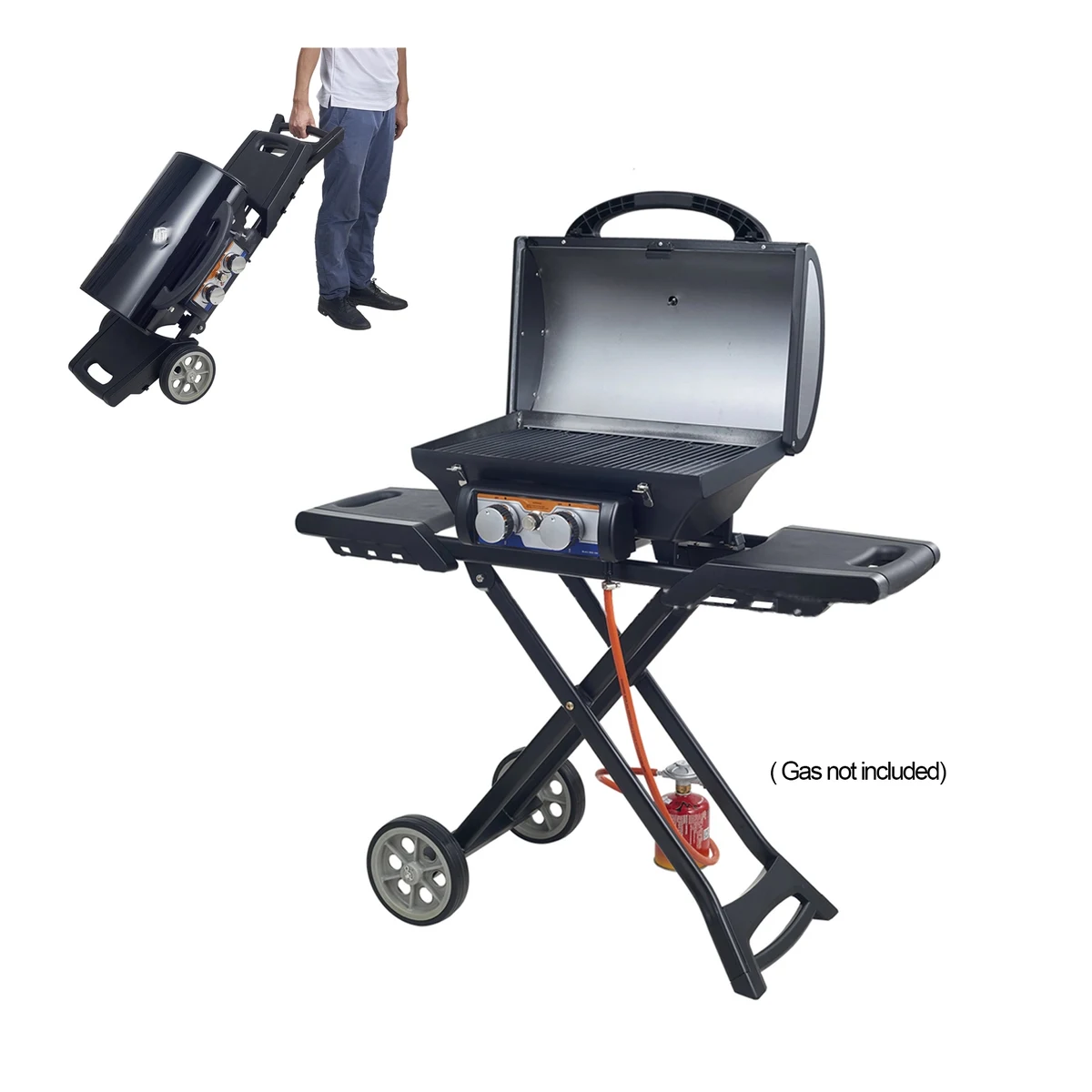 Portable 17" Propane Grills W/Cart & Hood 1