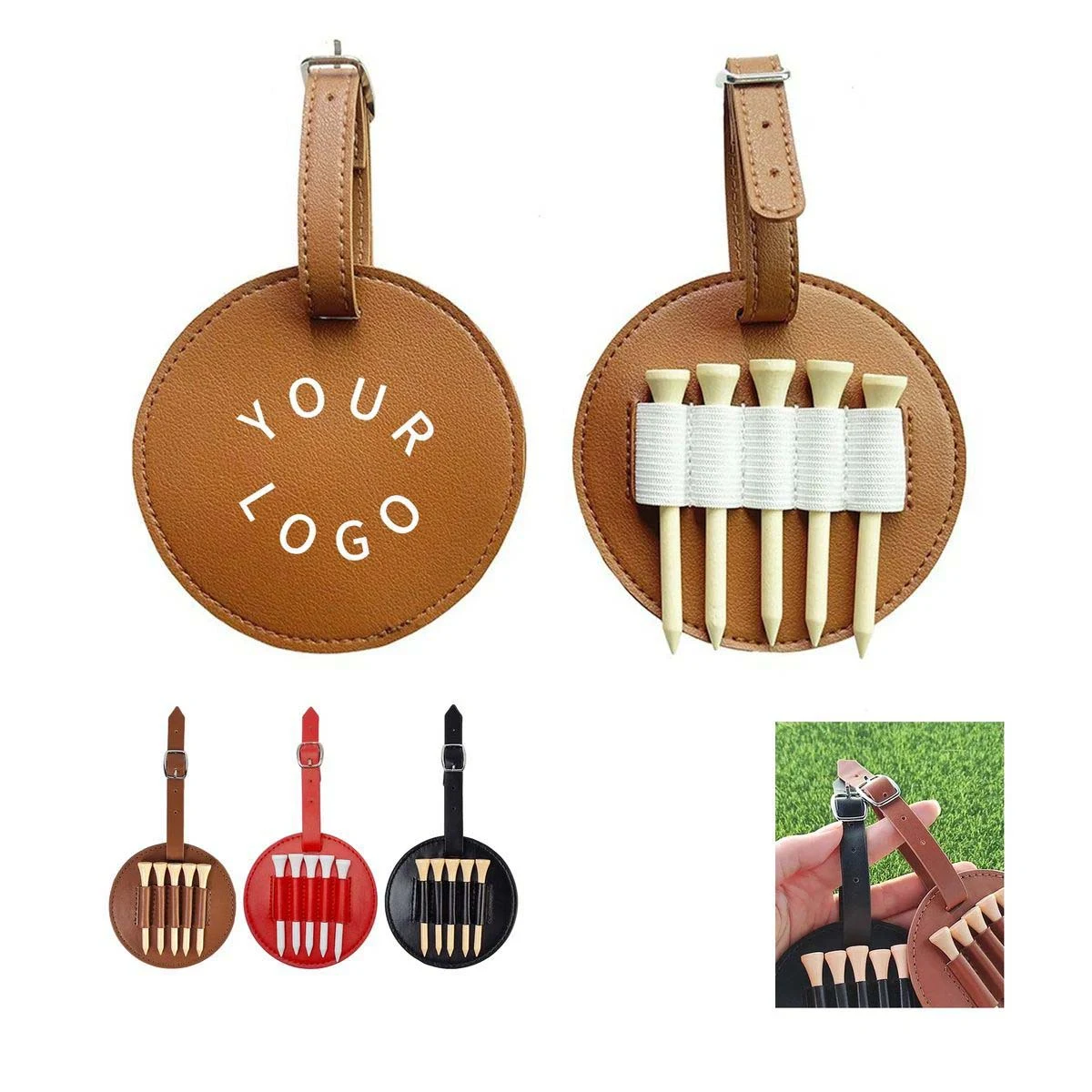 Leather Golf Tee Holder with Ball Stand 1