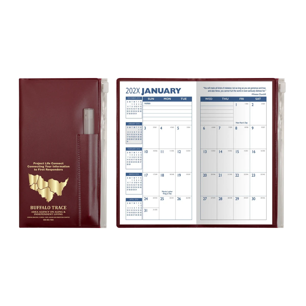 Monthly Zip Back Planner & Clear Pen & Zip Lock Pocket - Solid Color (1 Color Insert) 1