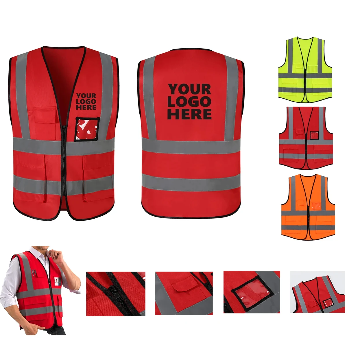 4 Pockets Hi Vis Reflective Strips Safety Vest MOQ30 1