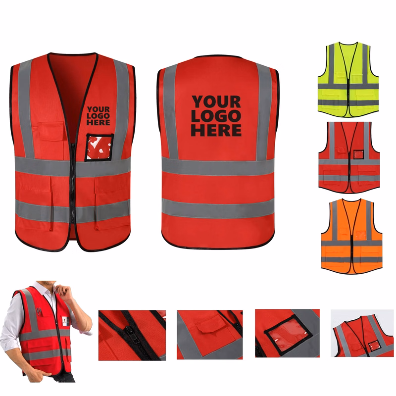 4 Pockets Hi Vis Reflective Strips Safety Vest MOQ30