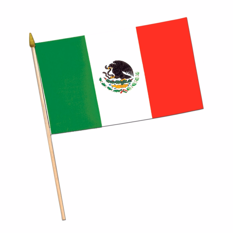 Rayon Mexican Flags w/ 22" Spear Tipped Wooden Dowel