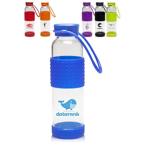 16 oz Glass Water Bottle w/ Silicone Lid Base & Grip 1