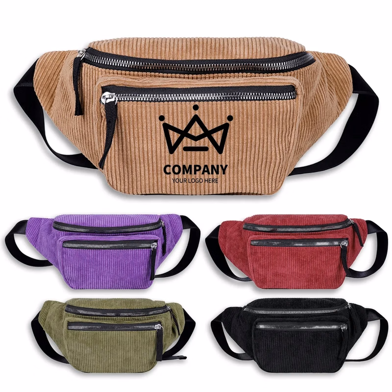 Corduroy Adjustable Strap Waist Bag for Travel Sports