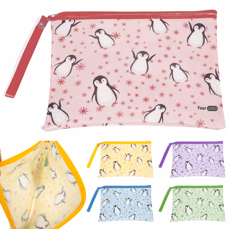 Polyester Adorable Penguin Print Zipper Pouch