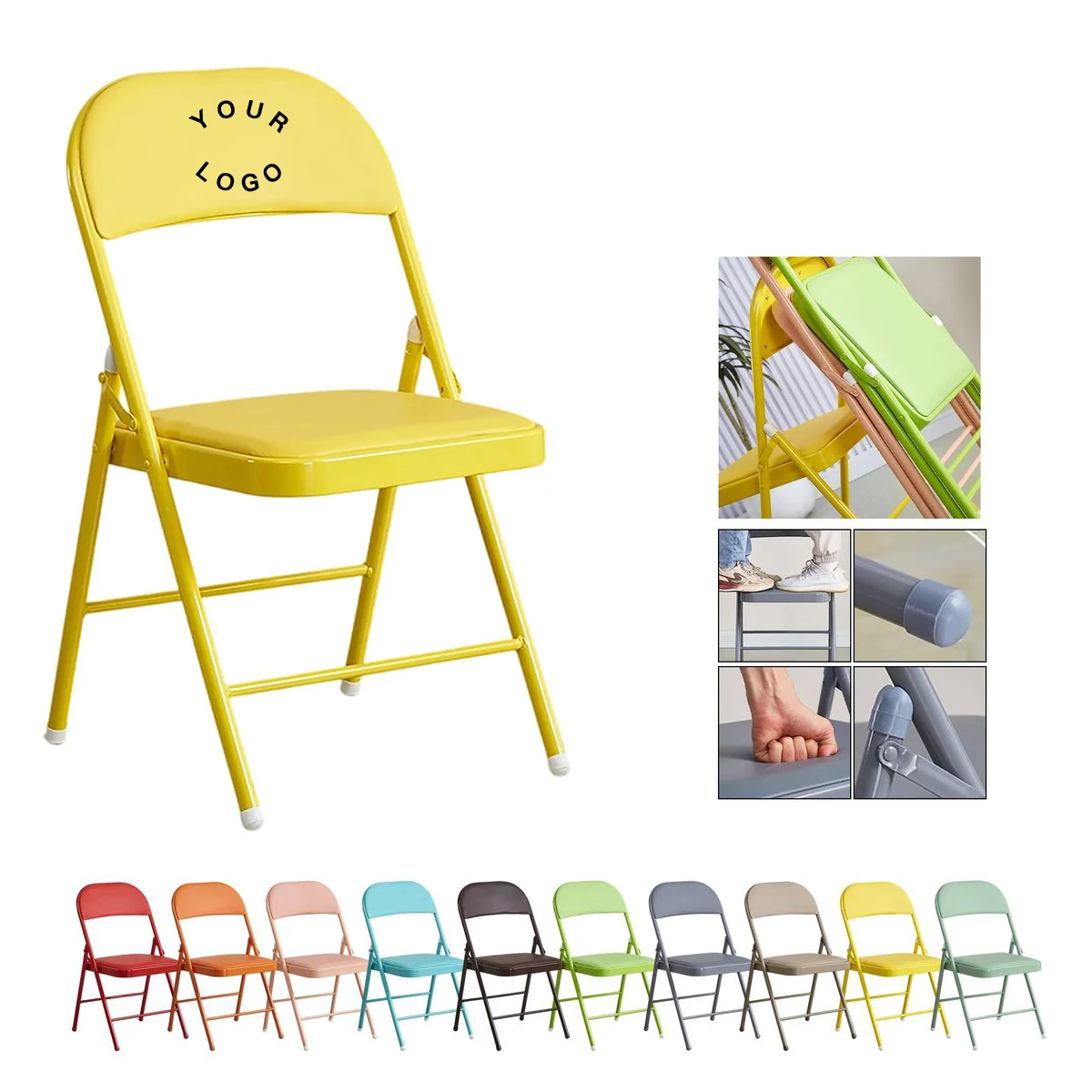 Steel Frame Folding Chair with Cushioned Back 1