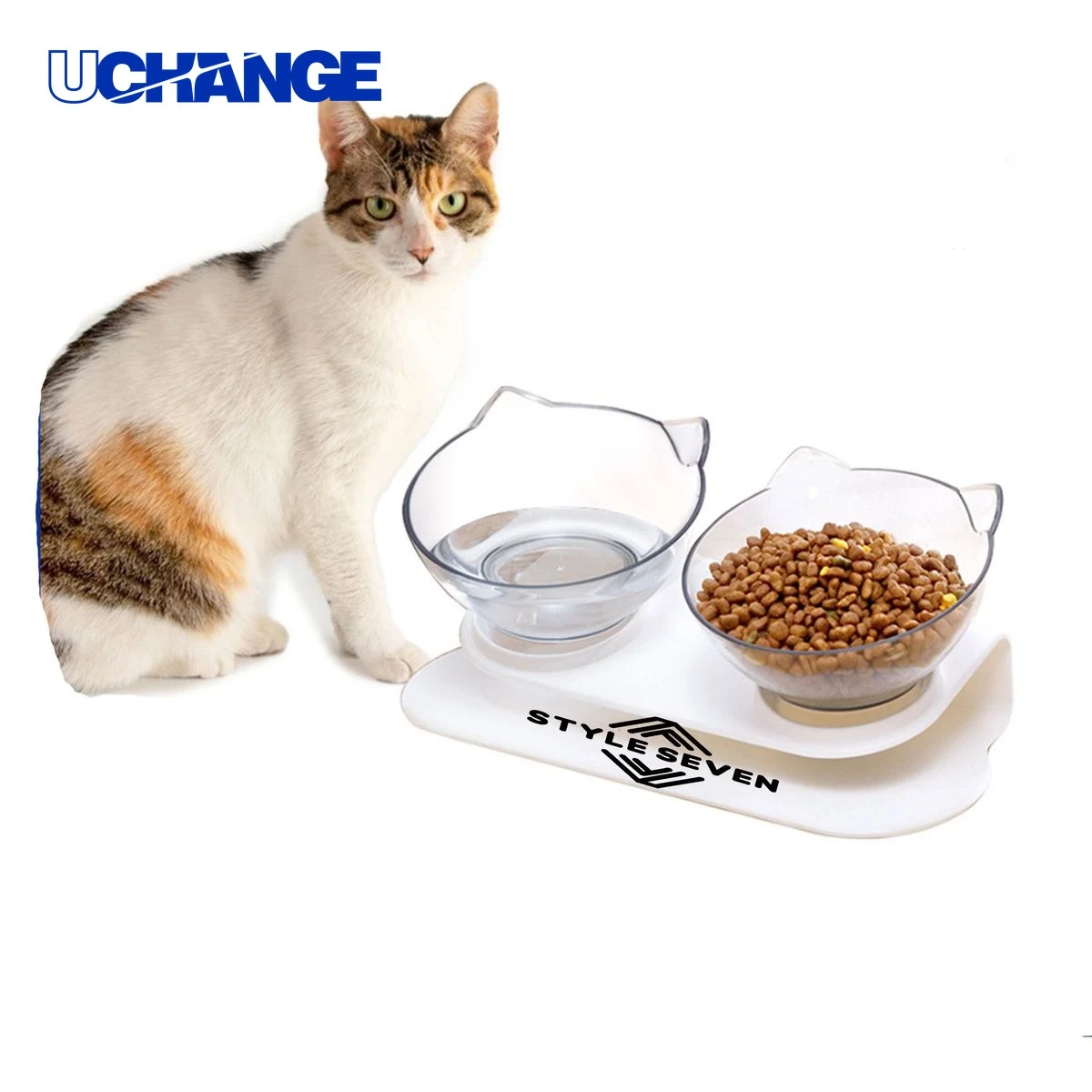 Dual Cat Feeding Bowl Feeder with Neck Rest 1