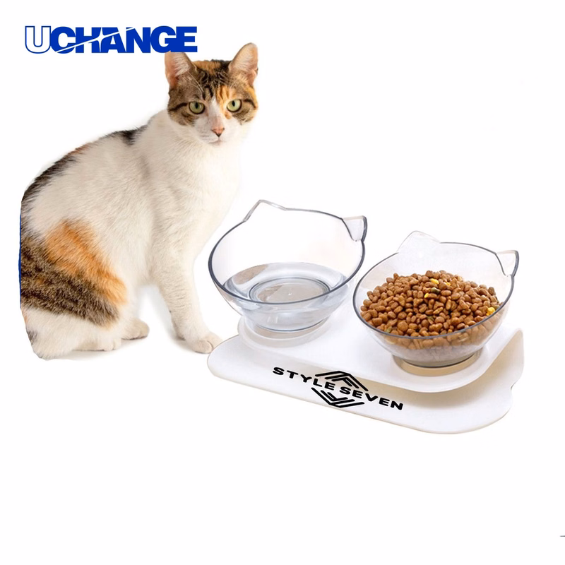 Dual Cat Feeding Bowl Feeder with Neck Rest