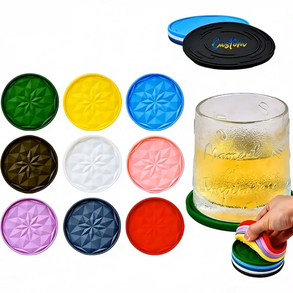 Custom Diamond Pattern Silicone Coasters 3.94 inch — Stylish Drink Protection