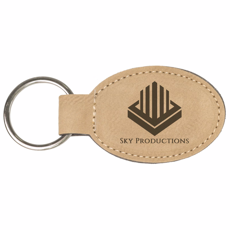 3" x 1 3/4" Light Brown Leatherette Oval Keychain