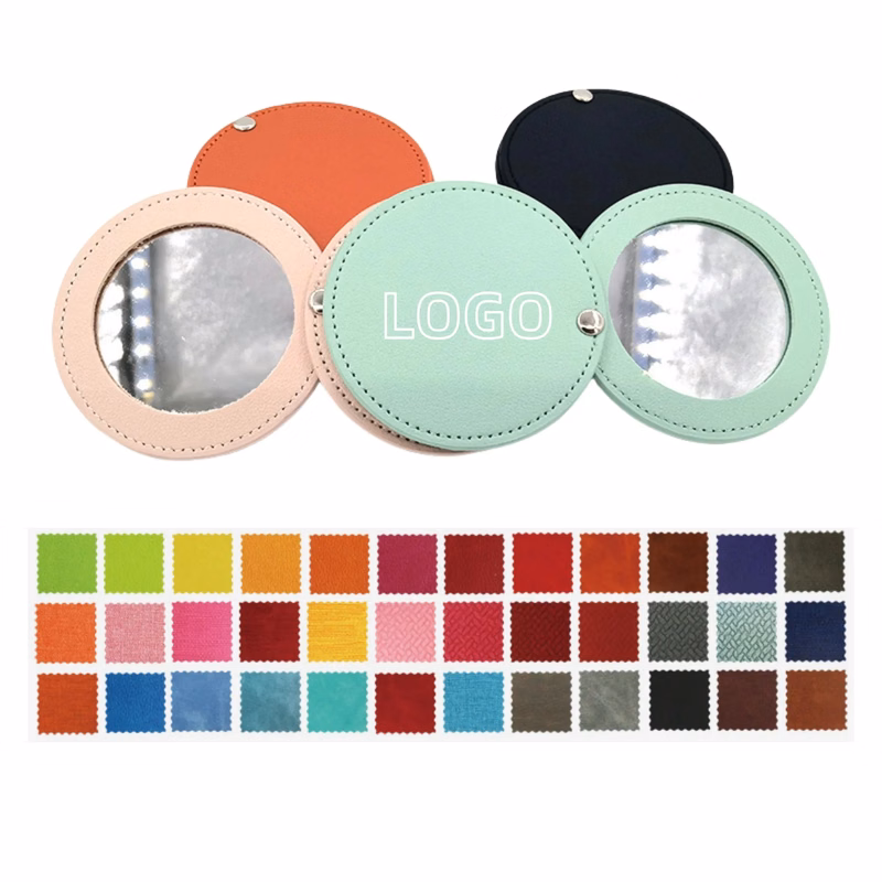 Round Leather Portable Rotating Makeup Mirror