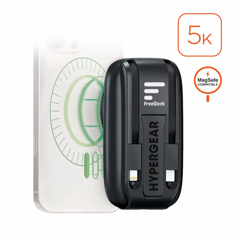 Hypergear 5,000mAh Mag Grip Go Wireless Power Bank with Built-In Cables