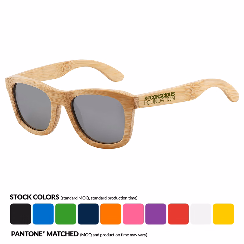 Bamboo Dark Lenses Promotional Sunglasses w/ Temple Imprint