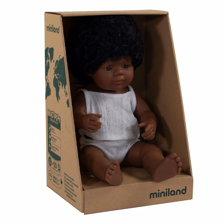 15" Baby Girl Dolls - Curly Black Hair Brown Eyes