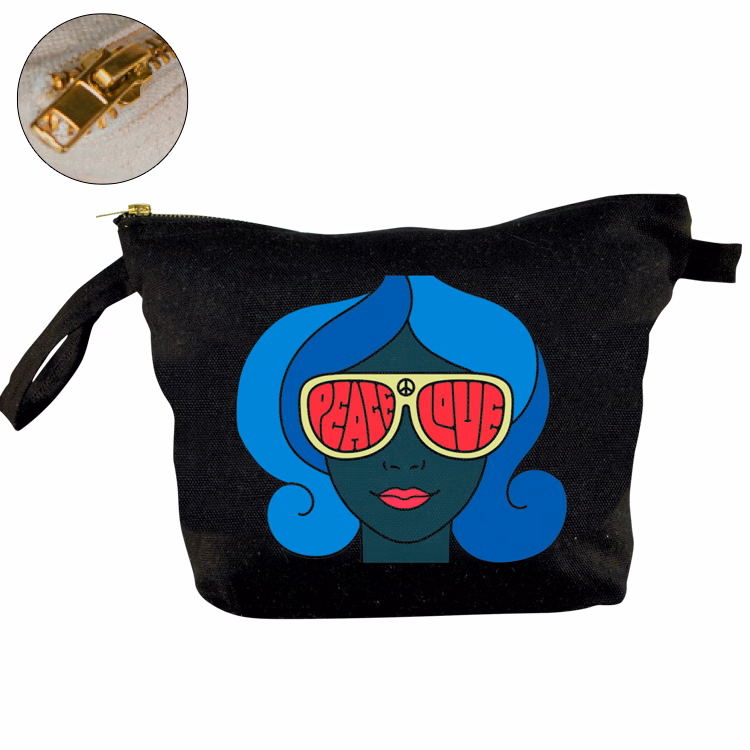Super Sale- Black Cosmetic Cotton Bag w/Brass Zipper