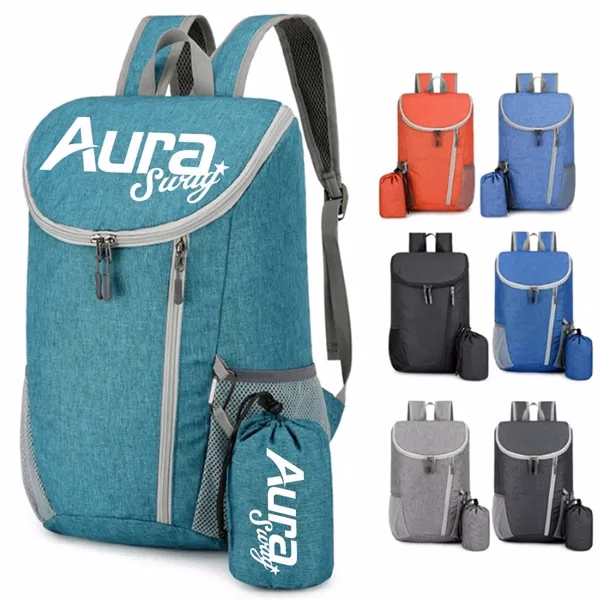 Custom Water-Resistant Foldable Backpack Storage Pouch — Corporate Travel & Event Promo