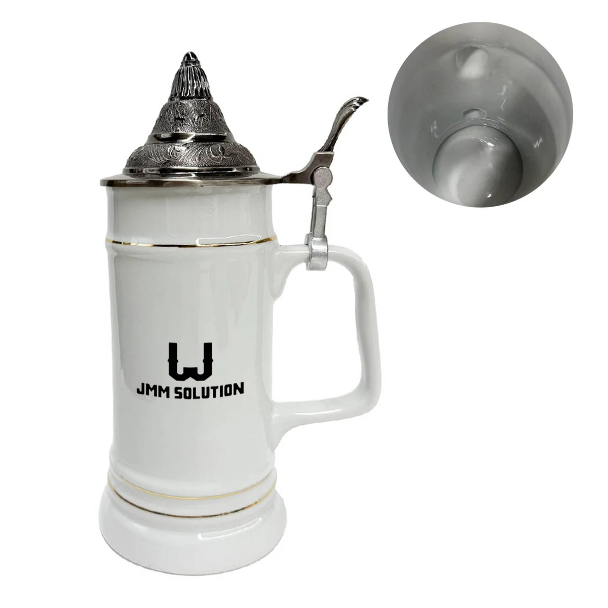25oz Ceramic Beer Stein Mug w/ Pewter Lid 1
