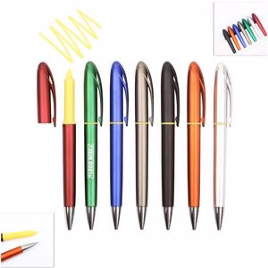 Color Barrel Pen With Yellow Highlighter