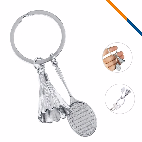Custom Metal Mini Badminton Keychain with Chrome Finish — Sports Event Promo