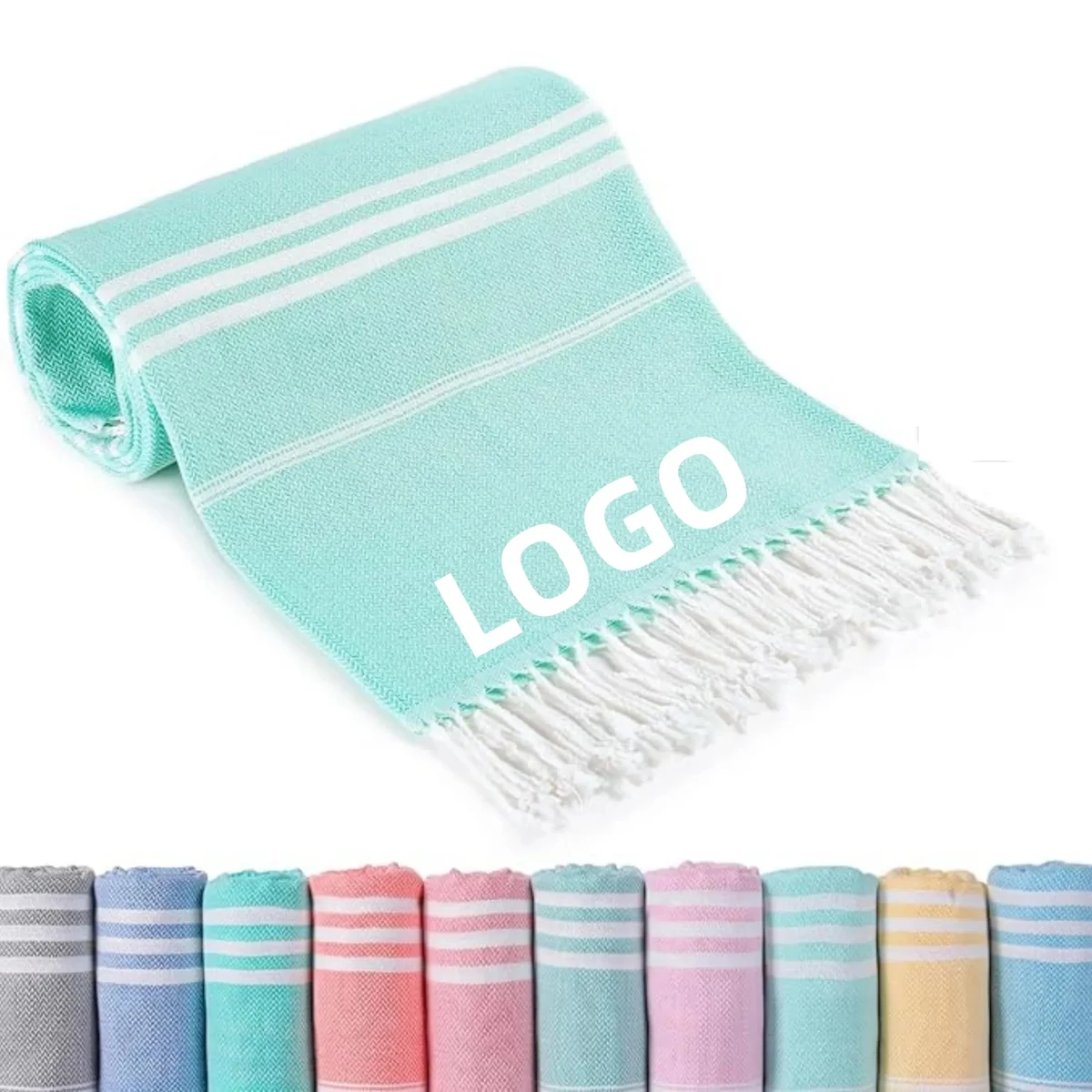 Oversized Poly Cotton Fringed Jacquard Striped Bath Towel 1