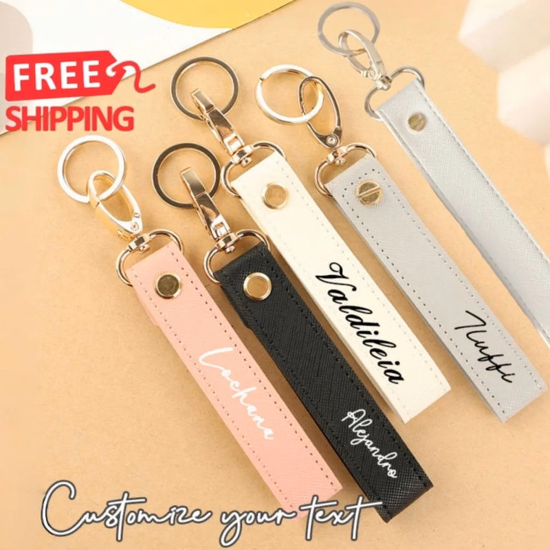 Leather Keychain with Metal Tag