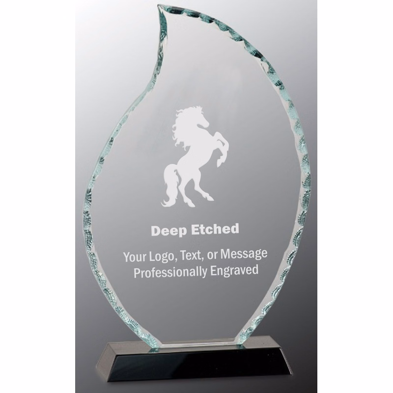 9 1/2" Flame Facet Glass Award on Black Base
