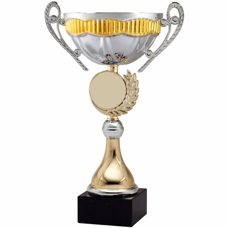 Silver/Gold Metal Cup With 2" Logo Holder On Black Marble Base