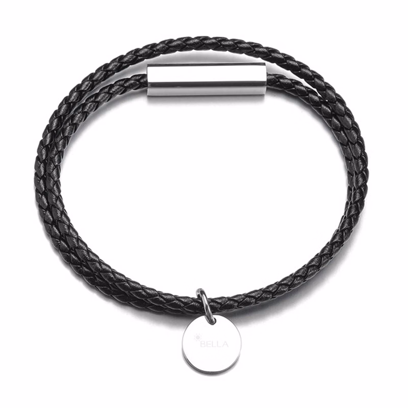 Steel Braided leather rope round pendant bracelet