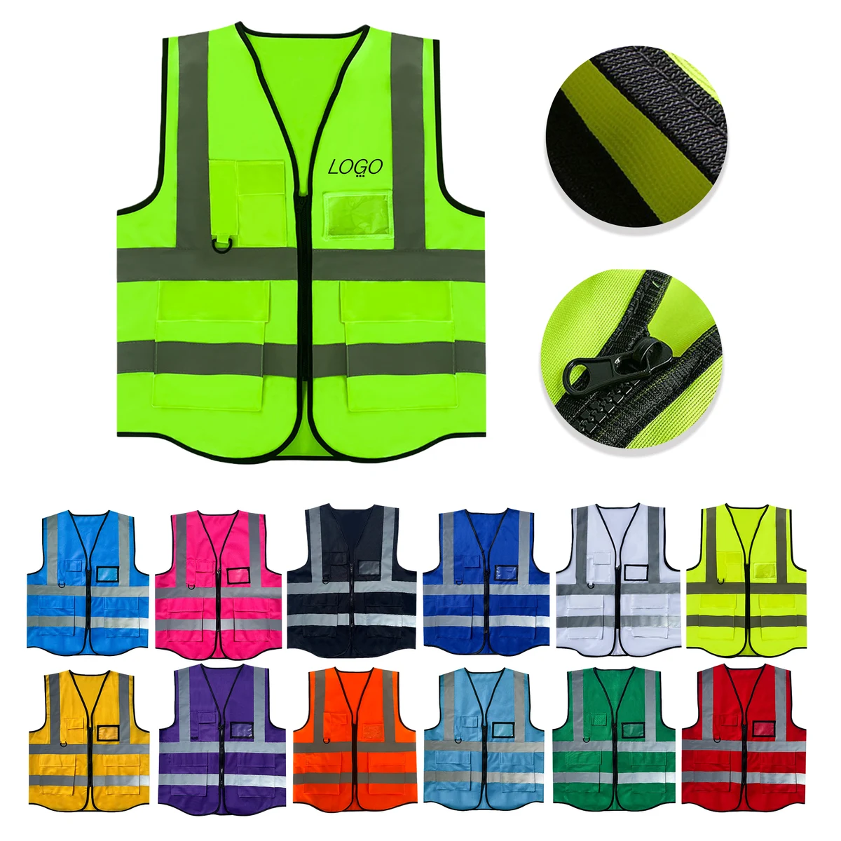 Reflective Safety Mesh Vest with Pocket and Zipper 1