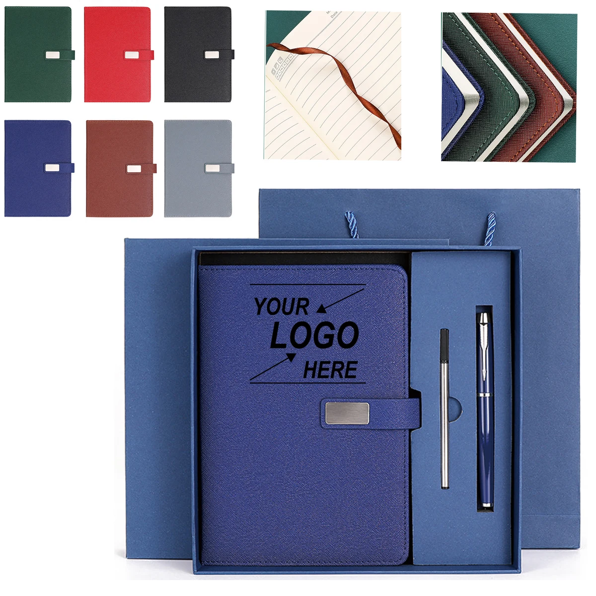 Leather A5 Lined Notebook with Pen Set 1