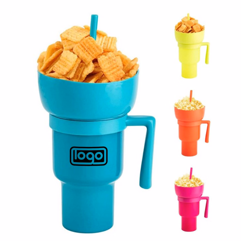 30Oz Plastic Color Changing Snack Tray Straw Cup
