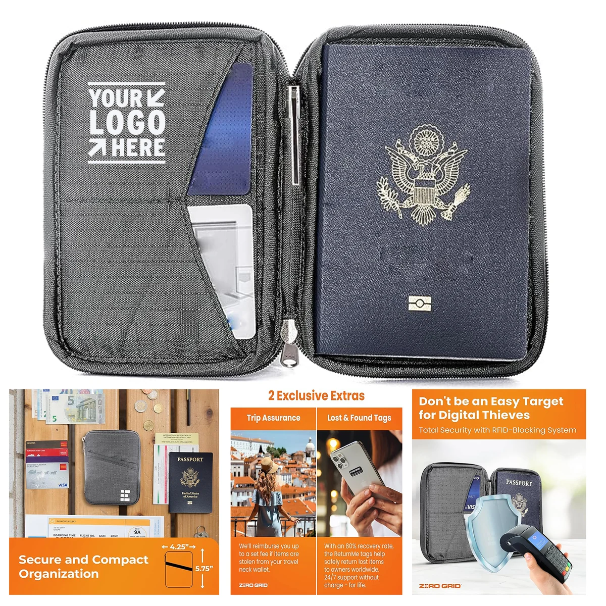 w/RFID Blocking Zero Grid Passport Wallet Travel Document Holder 1