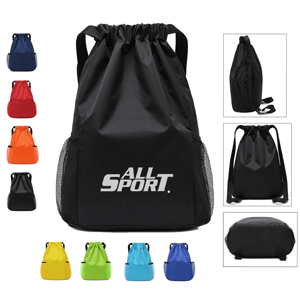 Nylon Drawstring Sports Backpack w/ Mesh Pocket 1