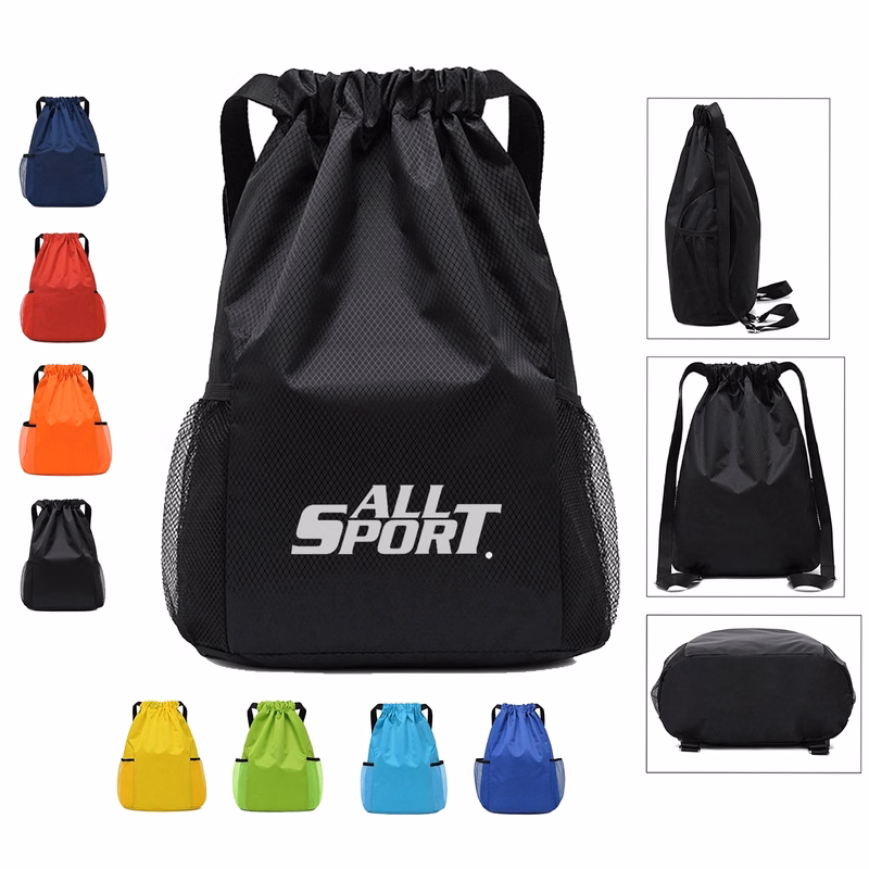 Nylon Drawstring Sports Backpack w/ Mesh Pocket