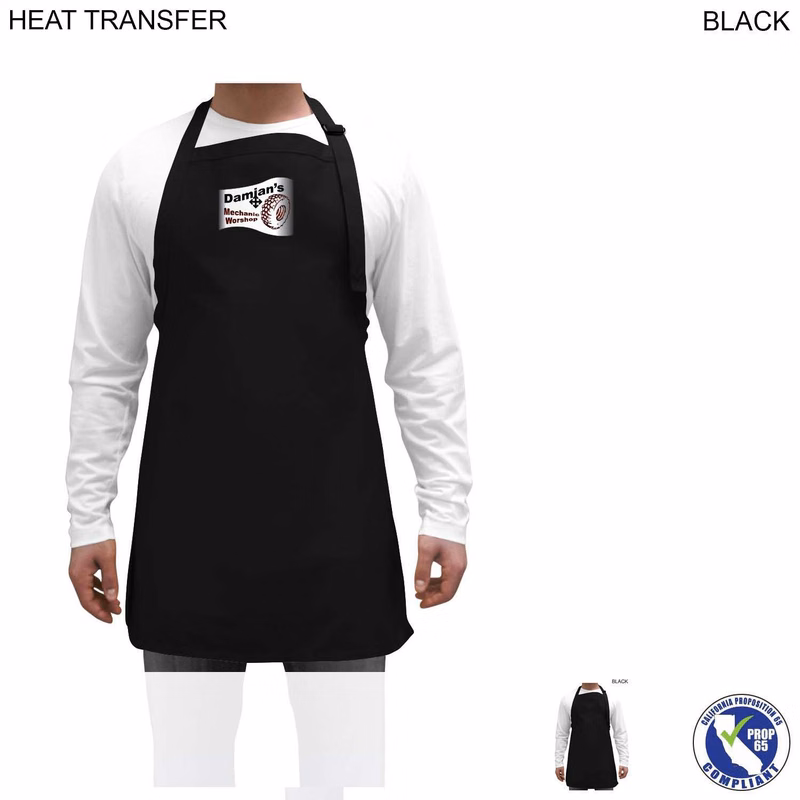 Twill Bib Apron, 25x28, No Pockets, Adjustable Neck, Heat Transfer logo, In Stock