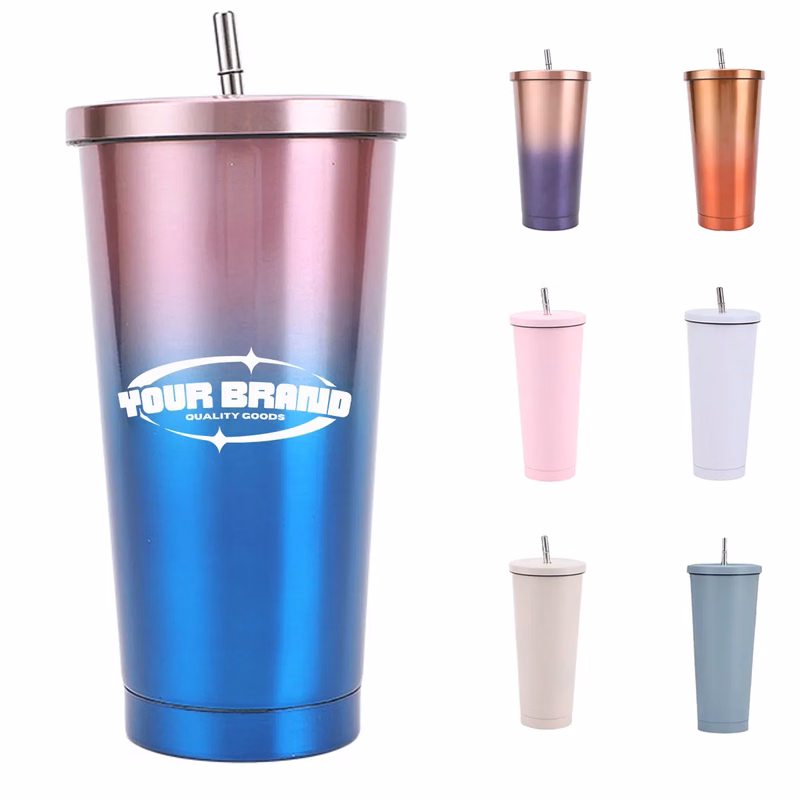 25oz. Insulated Stainless Steel Tumbler W/Lid and Straw Cup