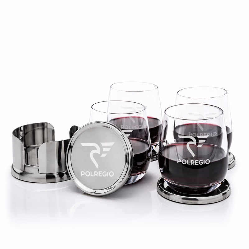 Baldoni Coasters & Crestview Stemless Wine Set