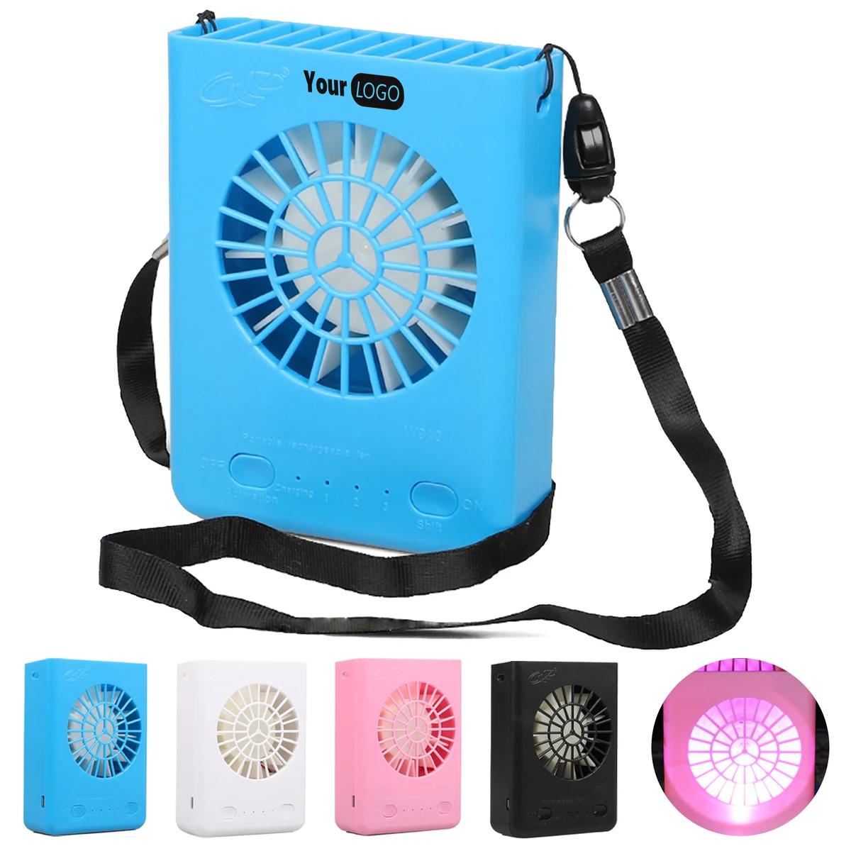Plastic Portable Necklace Folding Fan With Night Light 1